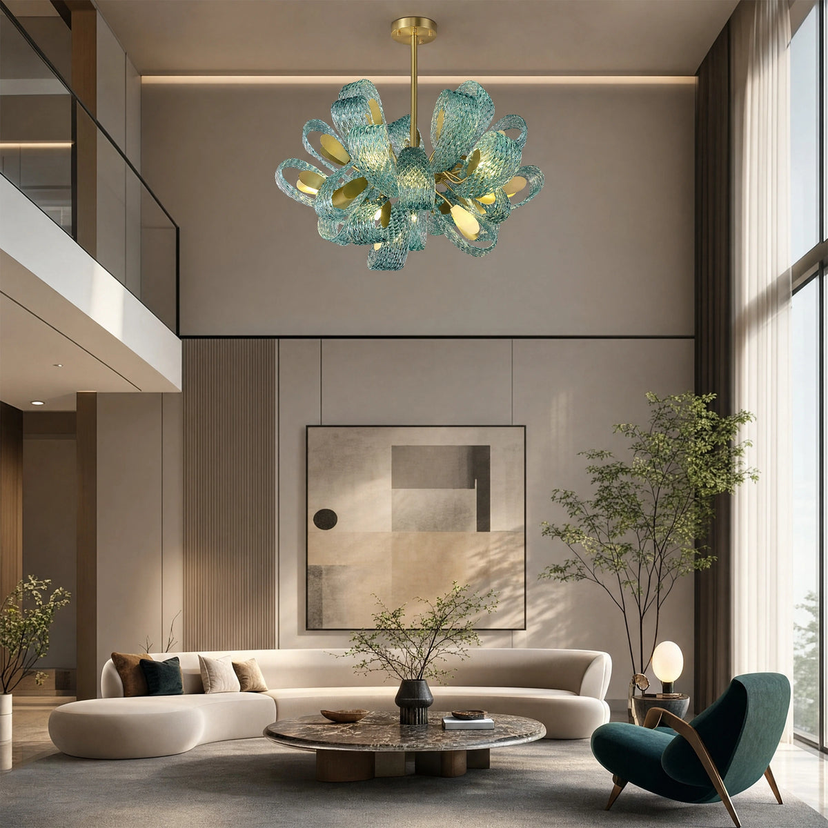 WOMO Peacock Blue Art Glass Chandelier-WM2213b