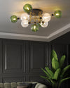 WOMO Ribbed Smoked/Green Glass Globe Ceiling Light-WM1110 thumbnail