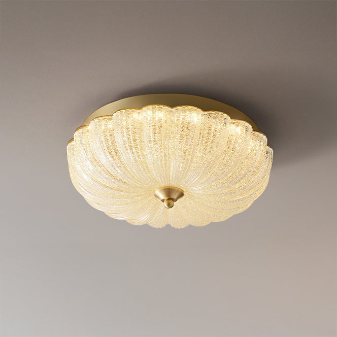 WOMO Textured Glass Scalloped Flush Mount Ceiling Light-WM1178