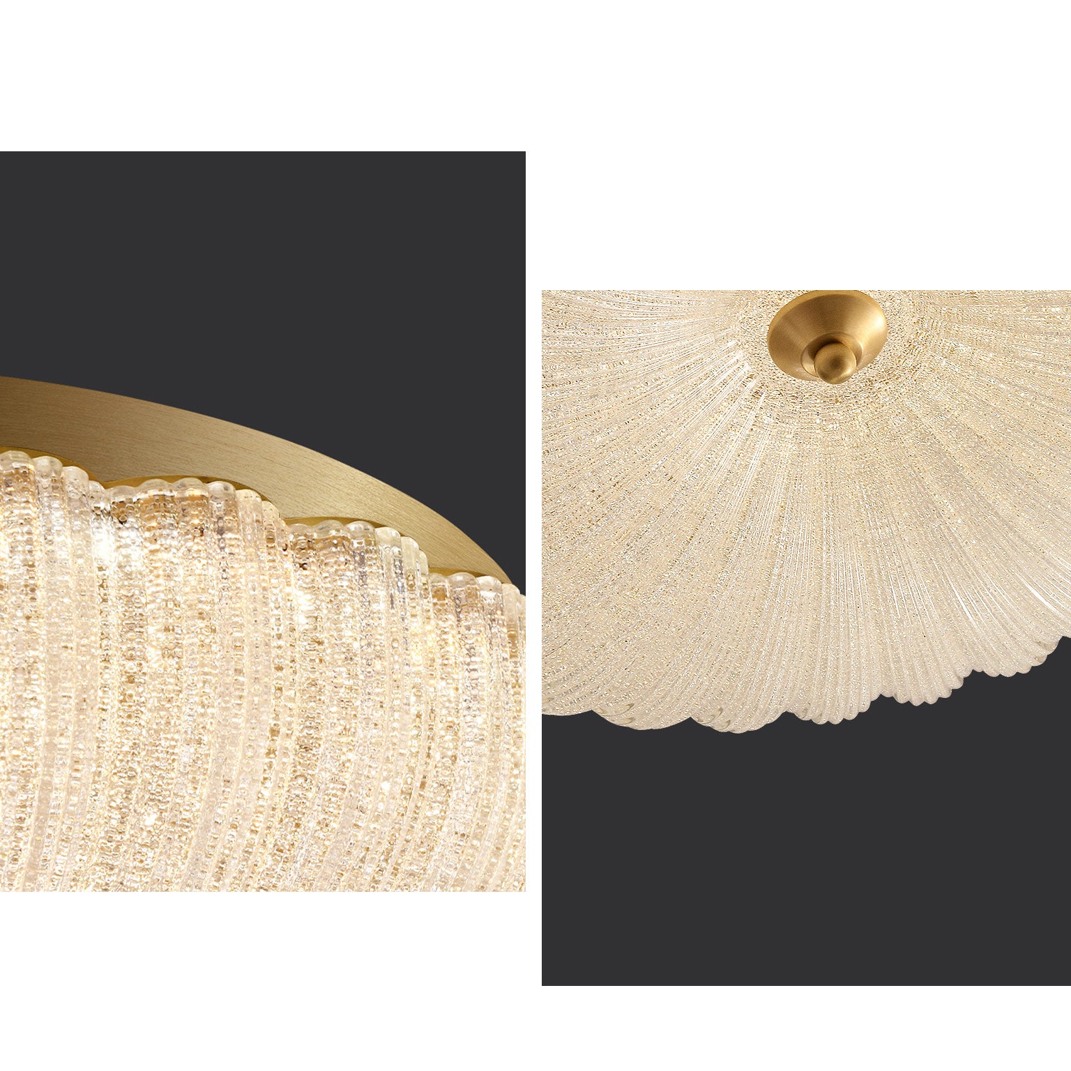 WOMO Textured Glass Scalloped Flush Mount Ceiling Light-WM1178
