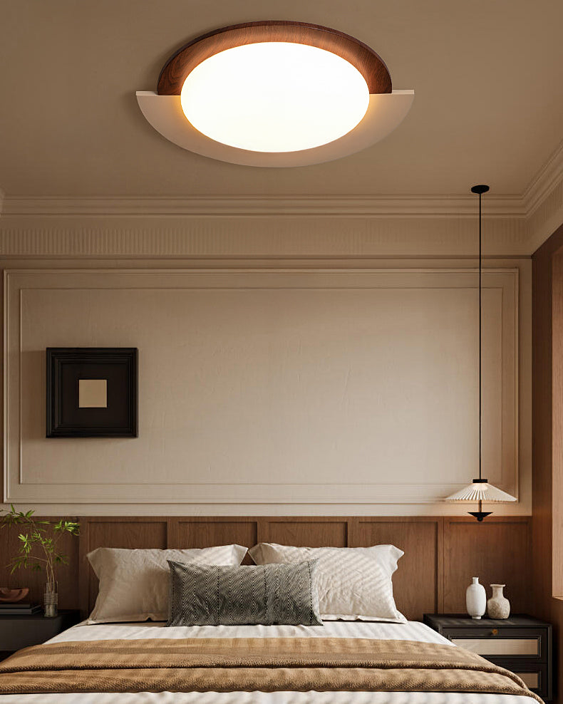 WOMO Walnut/White Round Ceiling Light-WM1204