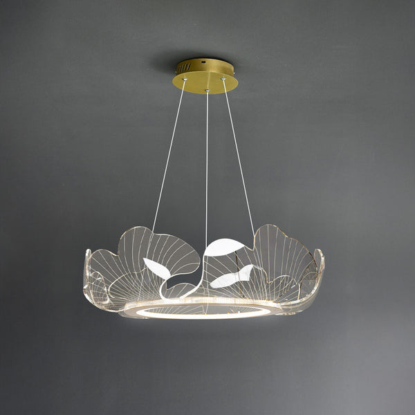 33.8-inch ginkgo leaf chandelier dimensions with adjustable 47-inch suspension