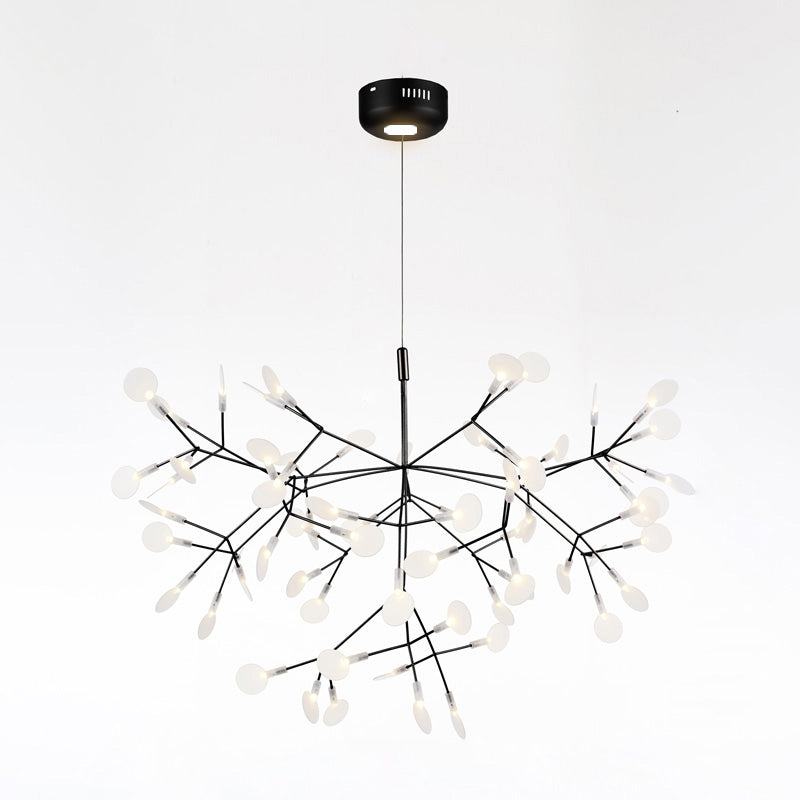 Black 63+1-light Firefly chandelier with radiant branches and canopy illumination, designed as a memorable focal point in interior design.