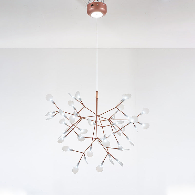 Rose-gold 45+1-light Firefly tree branch chandelier with canopy illumination, adding practical brightness beneath its sculptural branches.