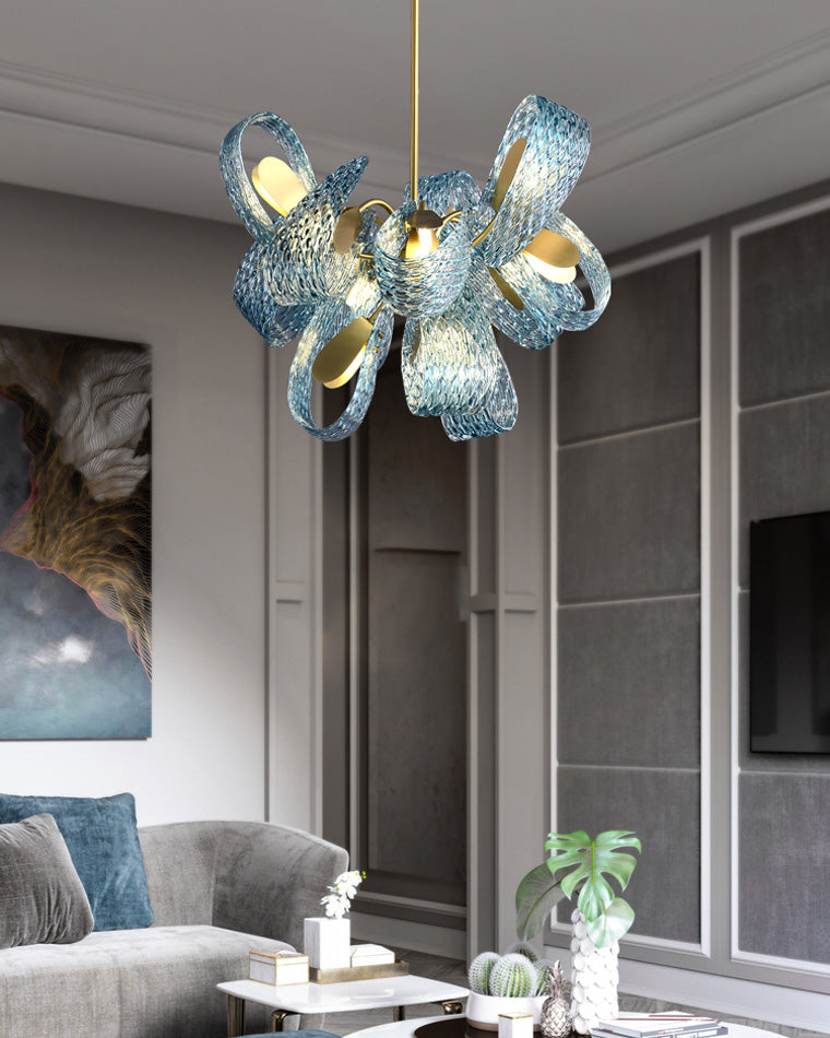 WOMO Peacock Blue Art Glass Chandelier-WM2213
