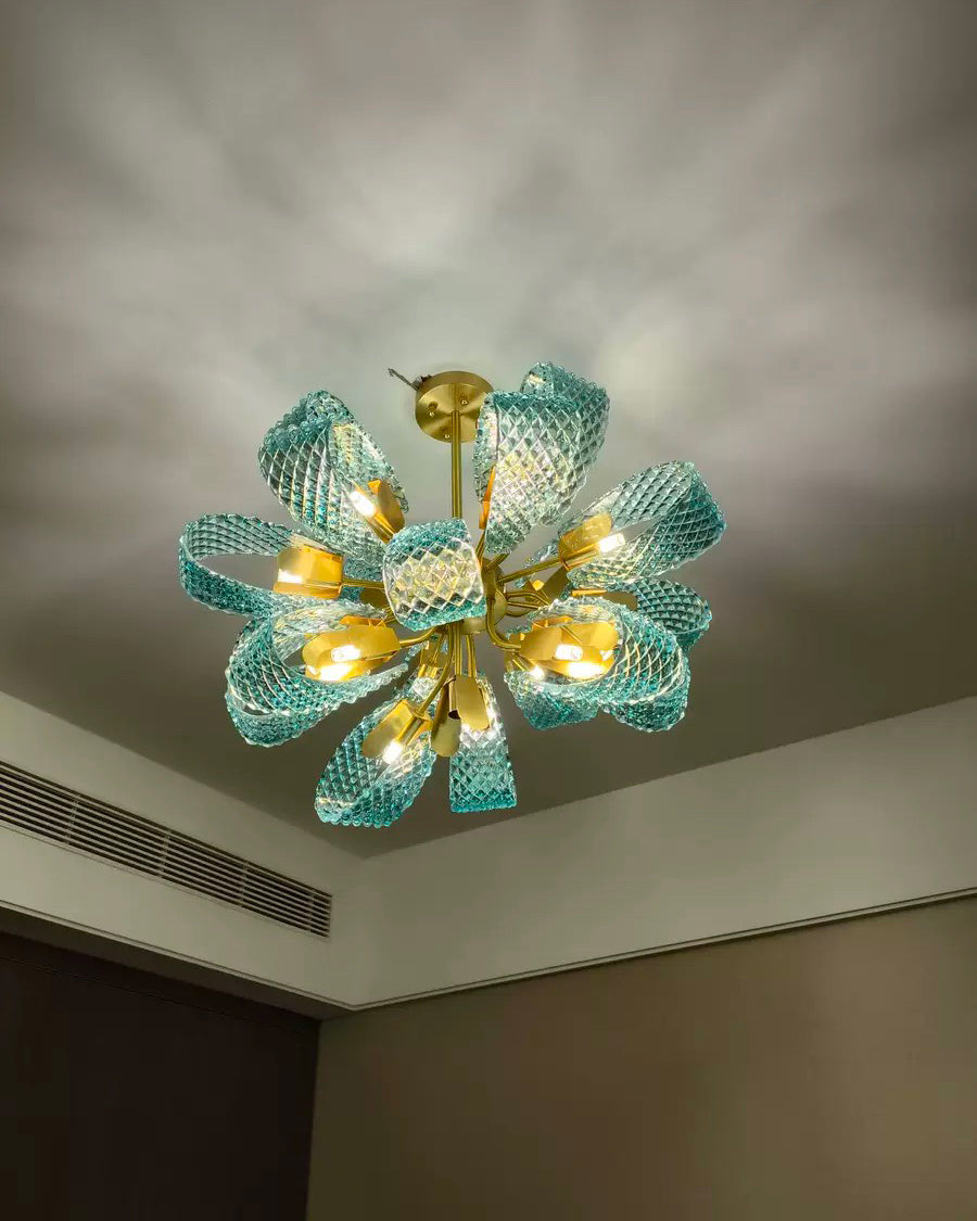 WOMO Peacock Blue Art Glass Chandelier-WM2213b