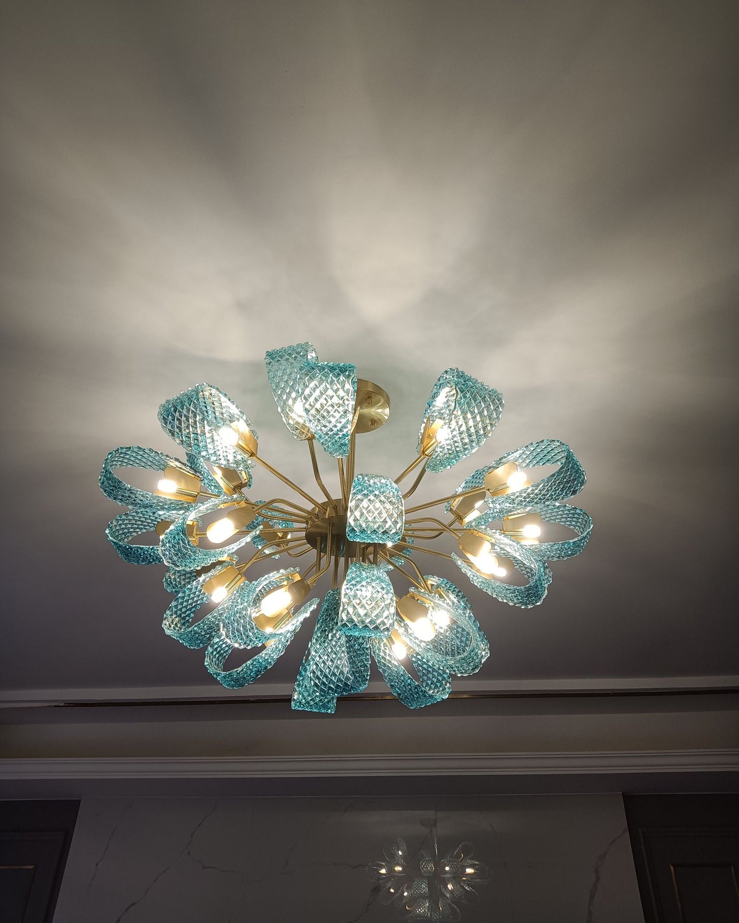 WOMO Peacock Blue Art Glass Chandelier-WM2213b