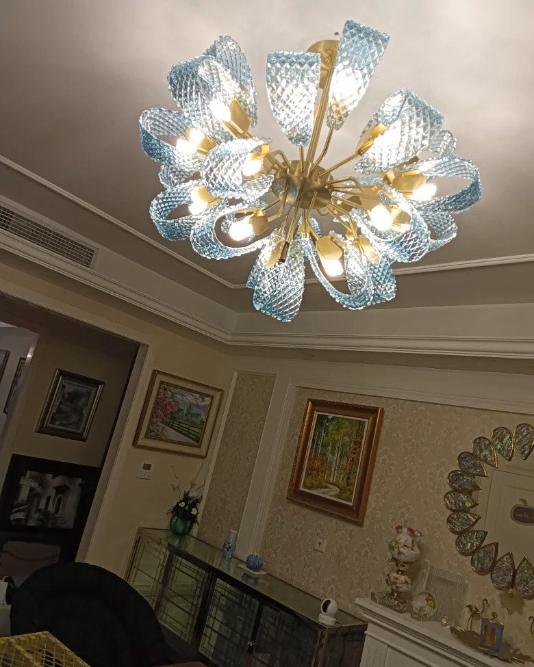 WOMO Peacock Blue Art Glass Chandelier-WM2213b