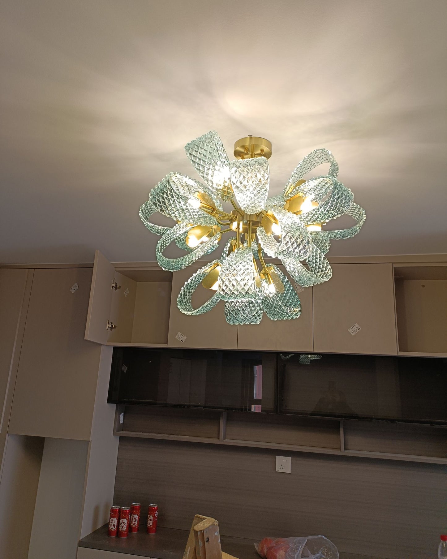 WOMO Peacock Blue Art Glass Chandelier-WM2213b