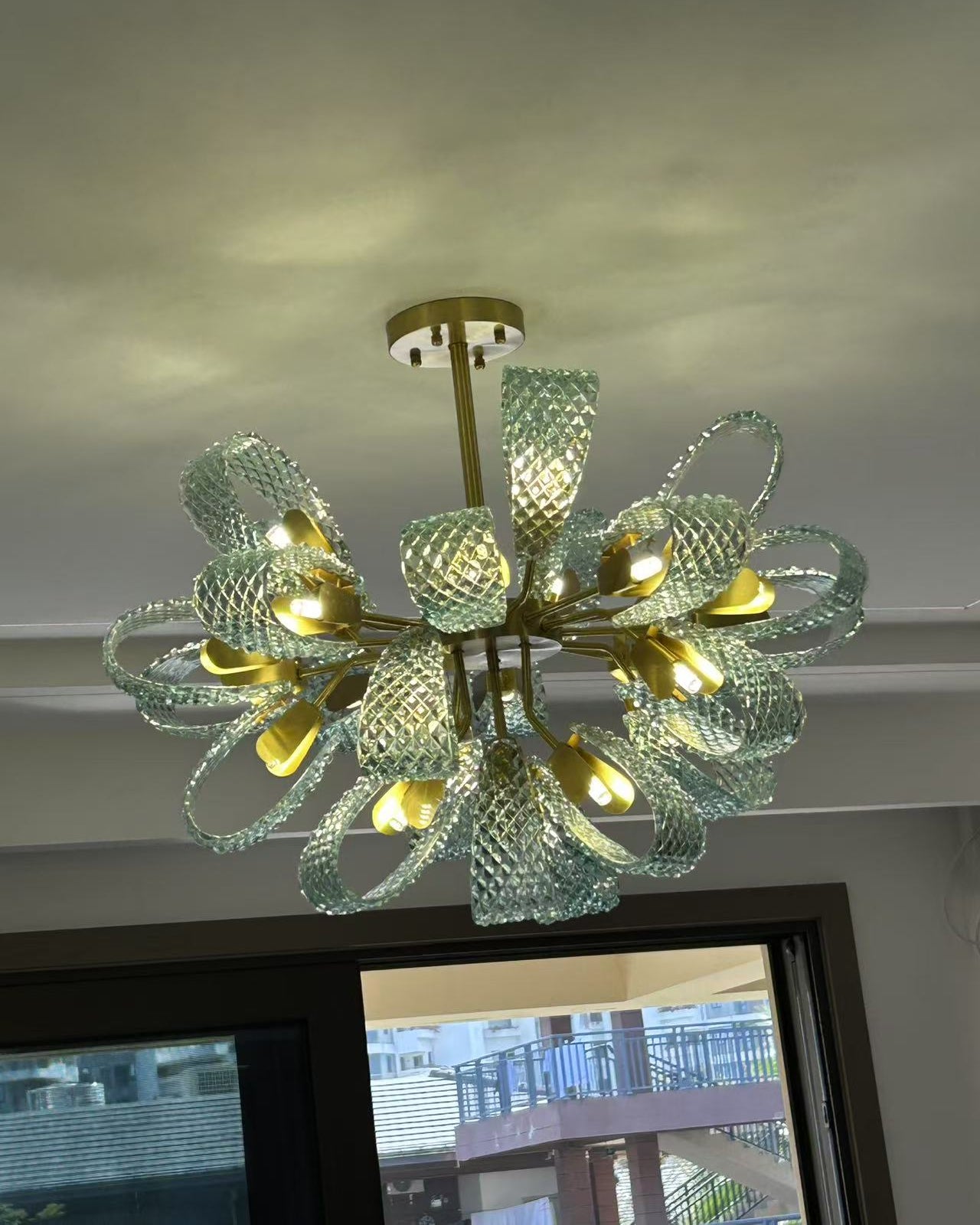 WOMO Peacock Blue Art Glass Chandelier-WM2213b
