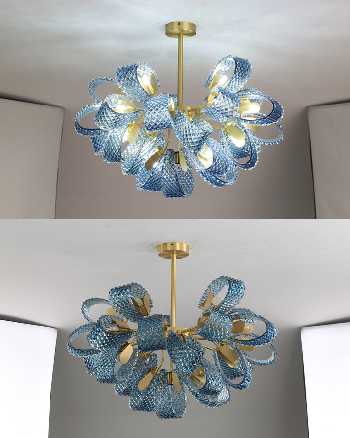 WOMO Peacock Blue Art Glass Chandelier-WM2213b