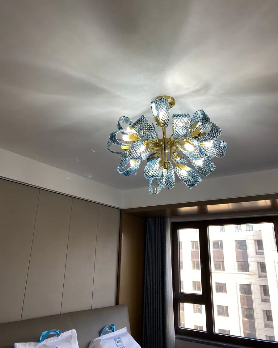 WOMO Peacock Blue Art Glass Chandelier-WM2213b