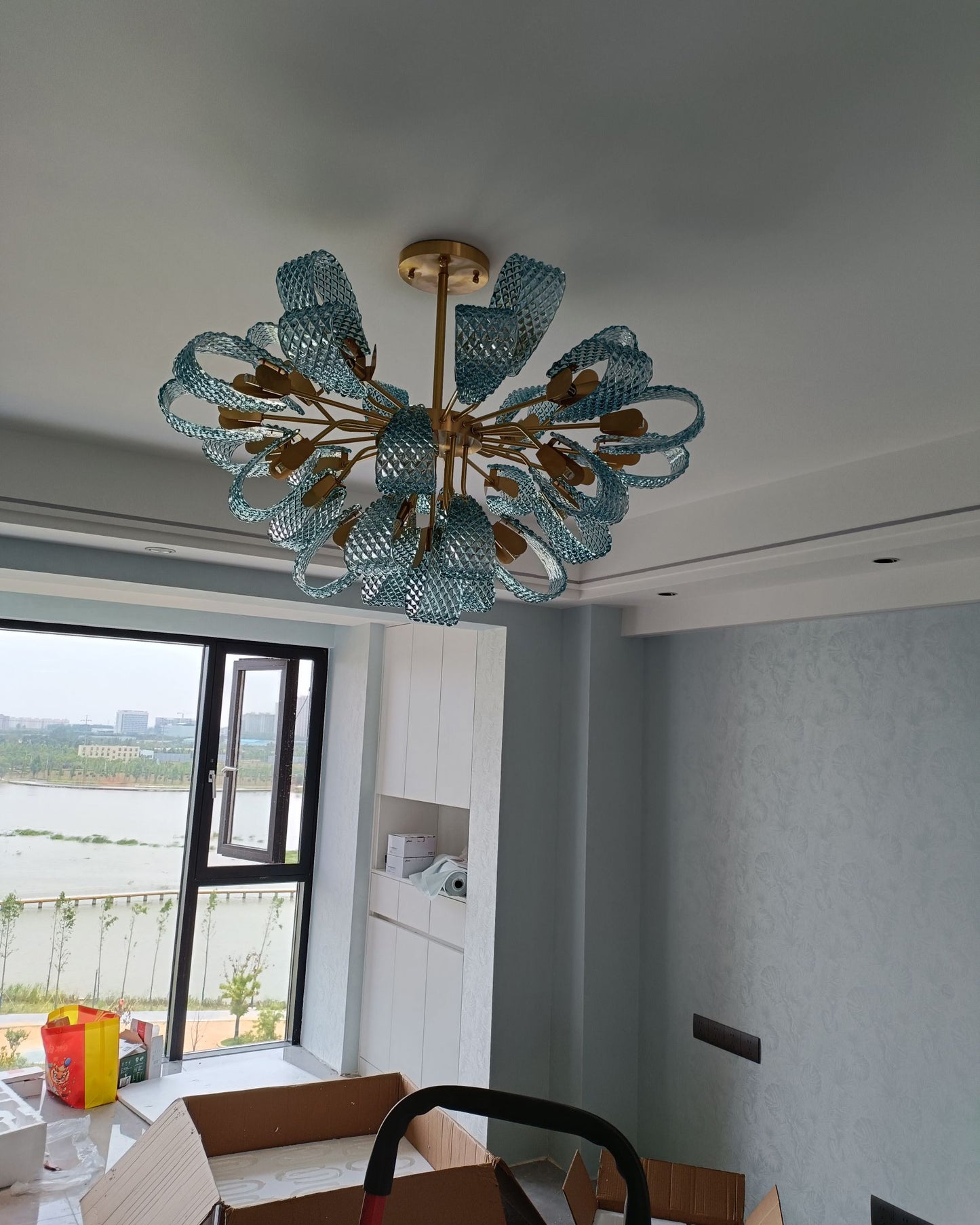 WOMO Peacock Blue Art Glass Chandelier-WM2213b