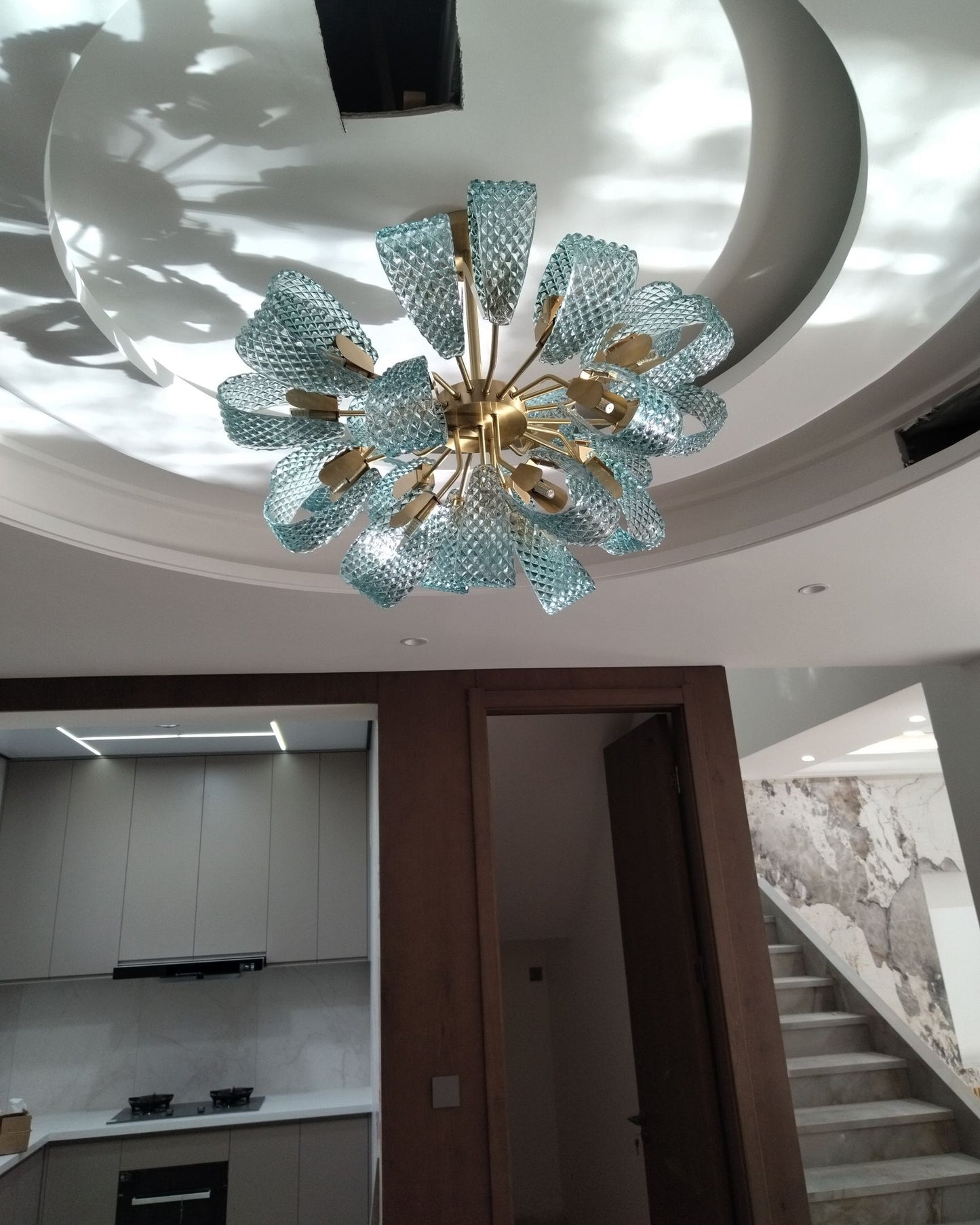 WOMO Peacock Blue Art Glass Chandelier-WM2213b