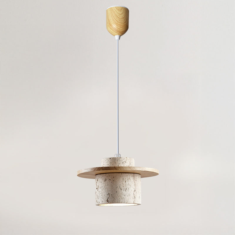 WOMO Travertine Wood Cylinder Pendant Light-WM3116