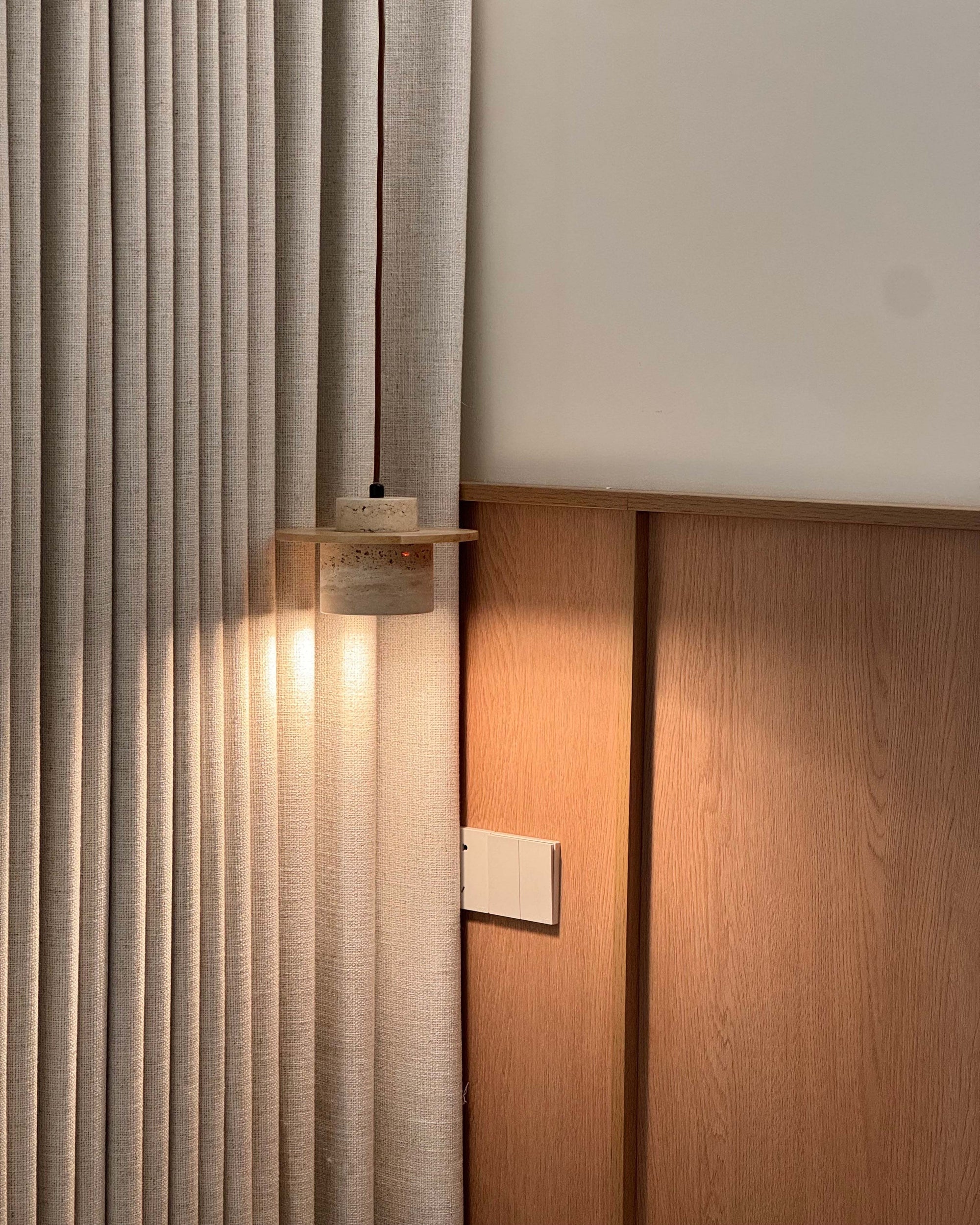 WOMO Travertine Wood Cylinder Pendant Light-WM3116