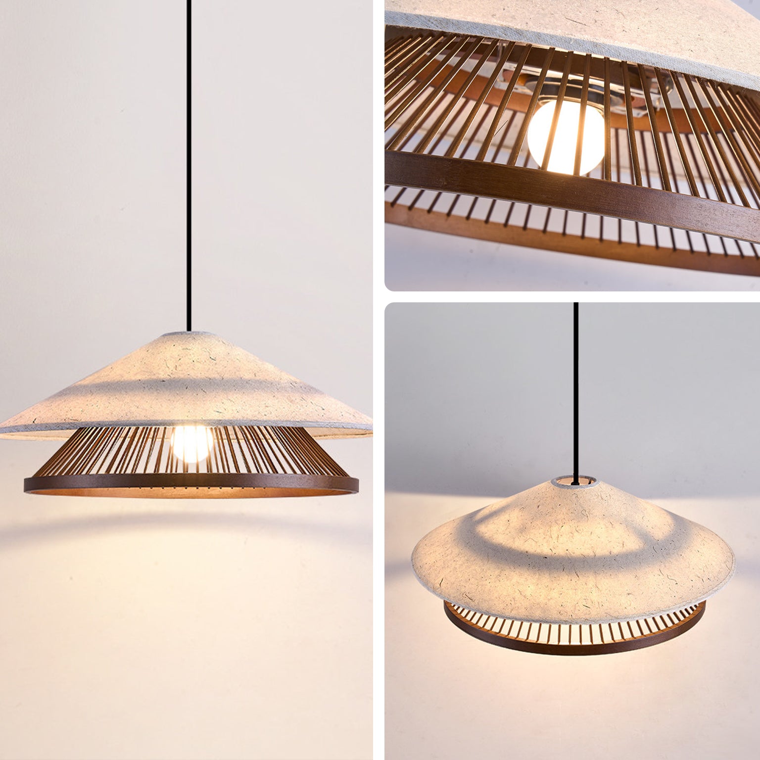 WOMO Rice Paper and Bamboo Cone Pendant Light - WM3118