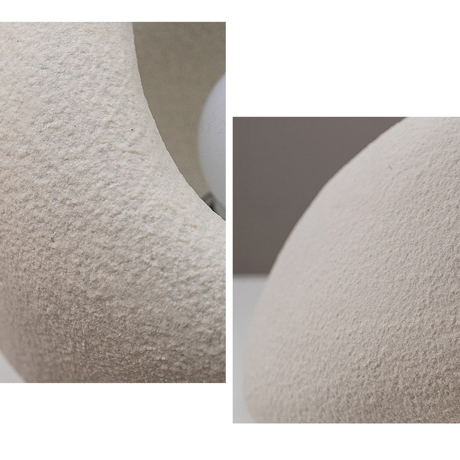 Close-up of the cream travertine texture pendant light shade, showing the fine stone-like surface of the fiberglass.