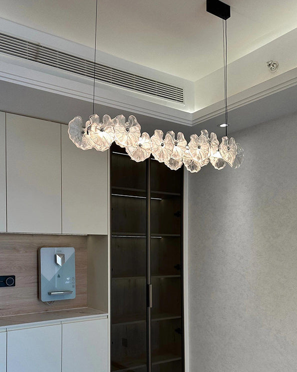 WOMO Lotus Leaf Textured Glass Linear Pendant Light-WM3182