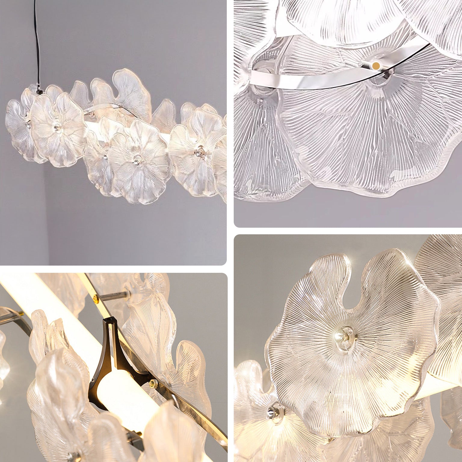 WOMO Lotus Leaf Textured Glass Linear Pendant Light-WM3182