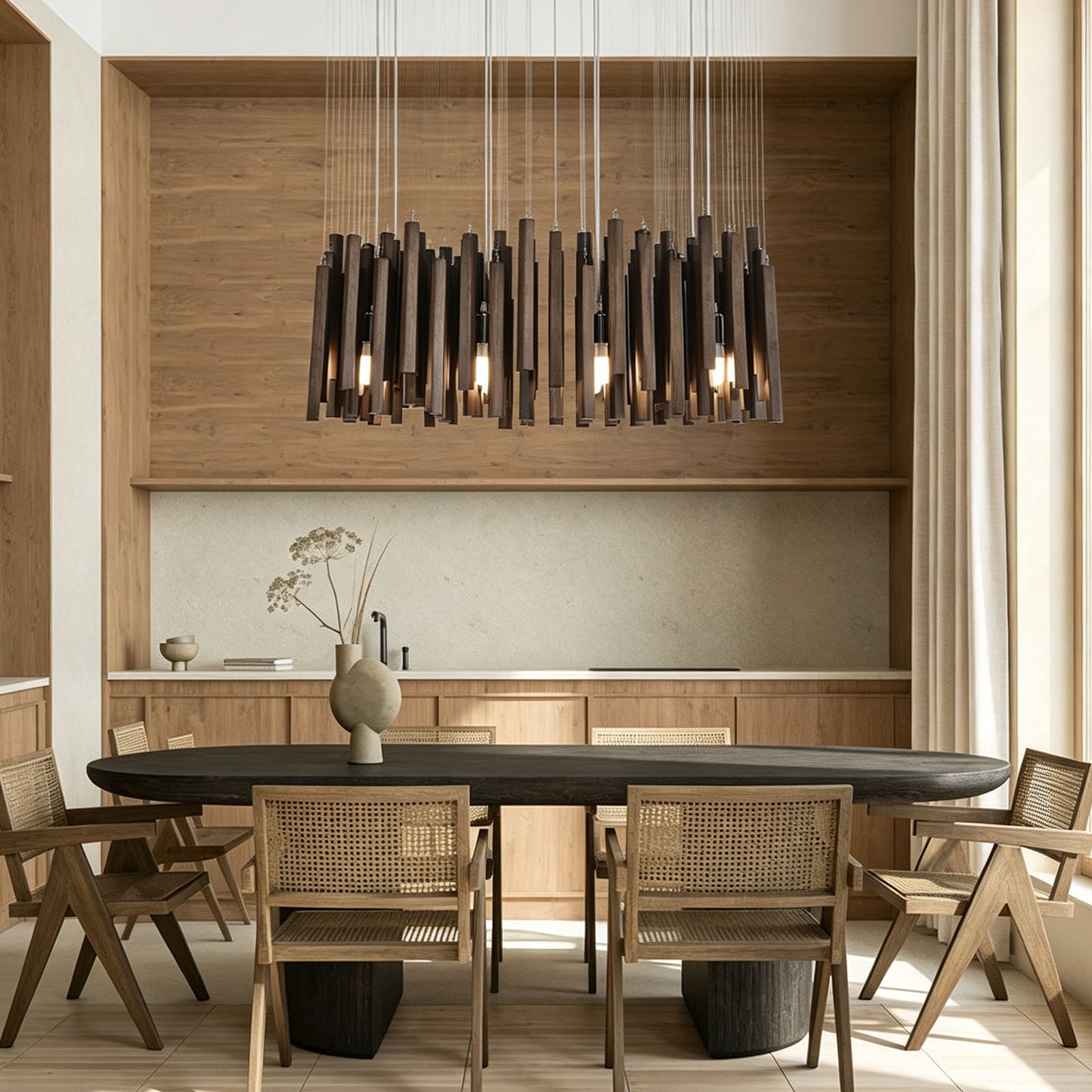 WOMO Modern Cascading Wood Rod Chandelier-WM3262