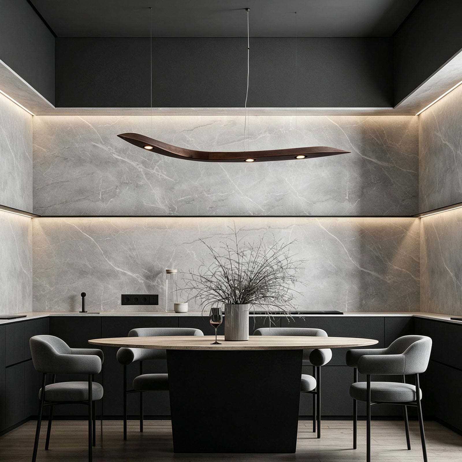 WOMO Wood Wave Linear Pendant Light-WM3264