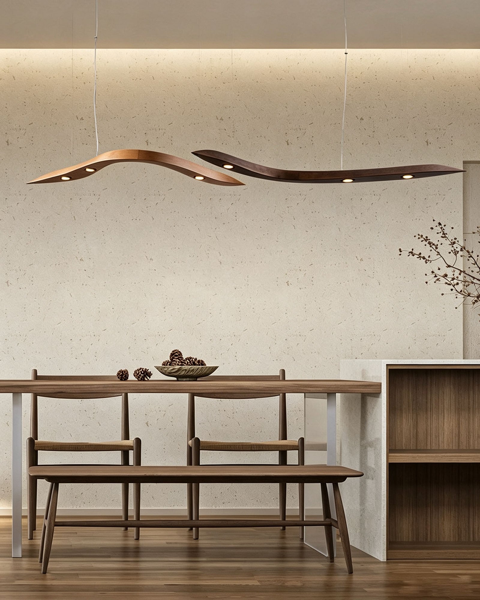WOMO Wood Wave Linear Pendant Light-WM3264
