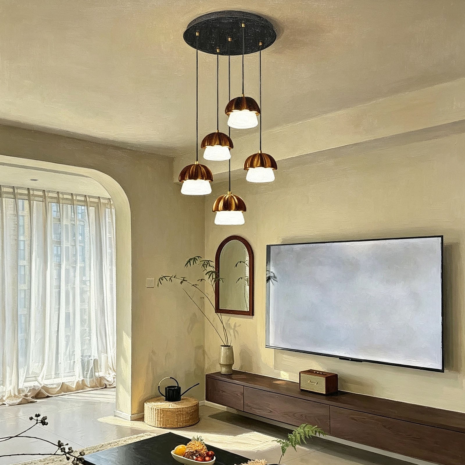 WOMO Wooden Mushroom Pendant Light-WM3281