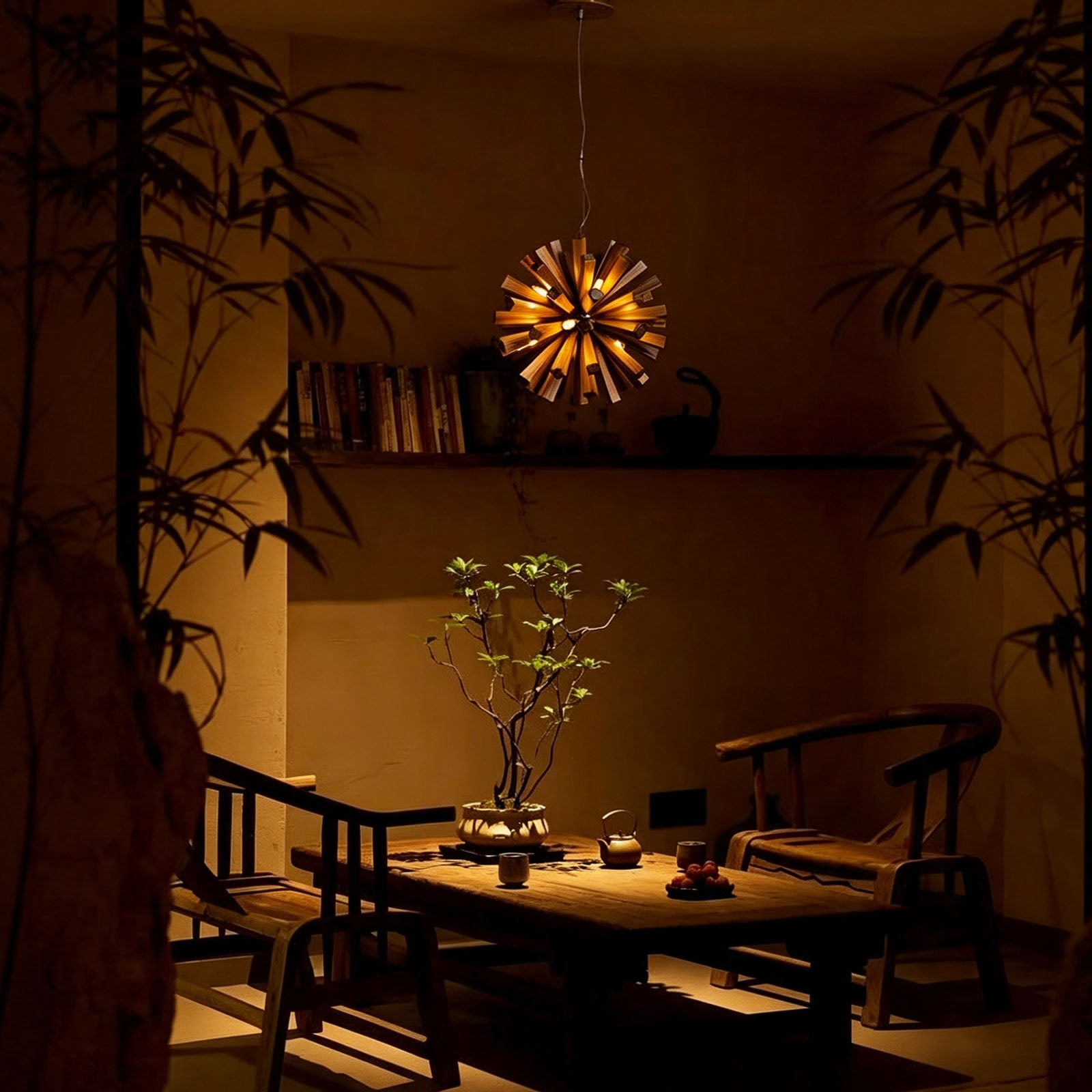 WOMO Bloom Starburst Wooden Chandelier-WM3284