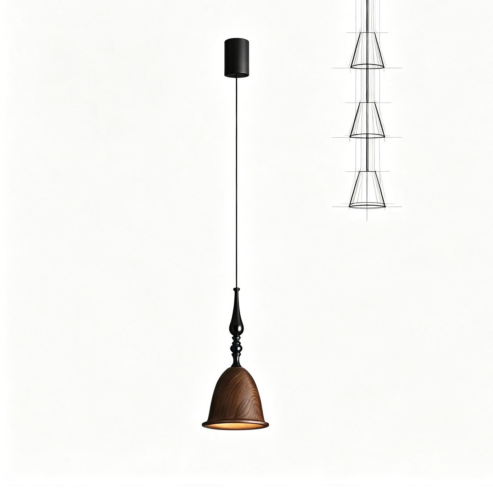 WOMO Small Wood Carved Bell Pendant Light-WM3285