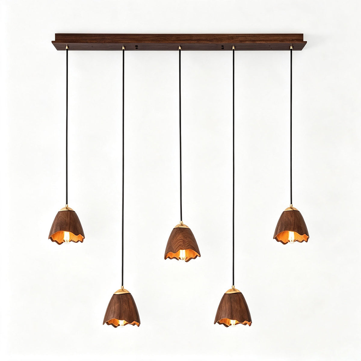 WOMO Bell‑Shade Multi‑Light Wood Pendant Light-WM3286