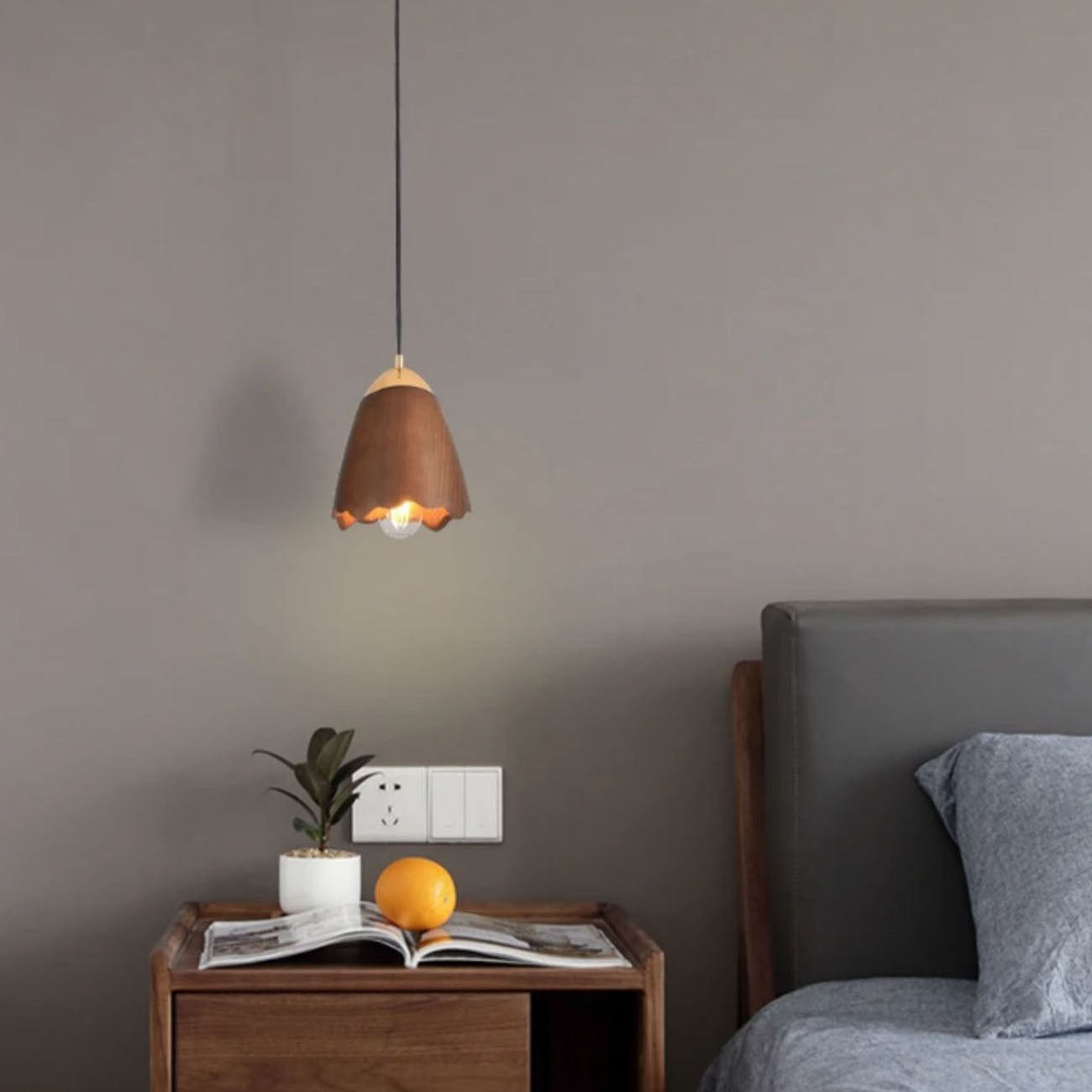 WOMO Bell‑Shade Multi‑Light Wood Pendant Light-WM3286