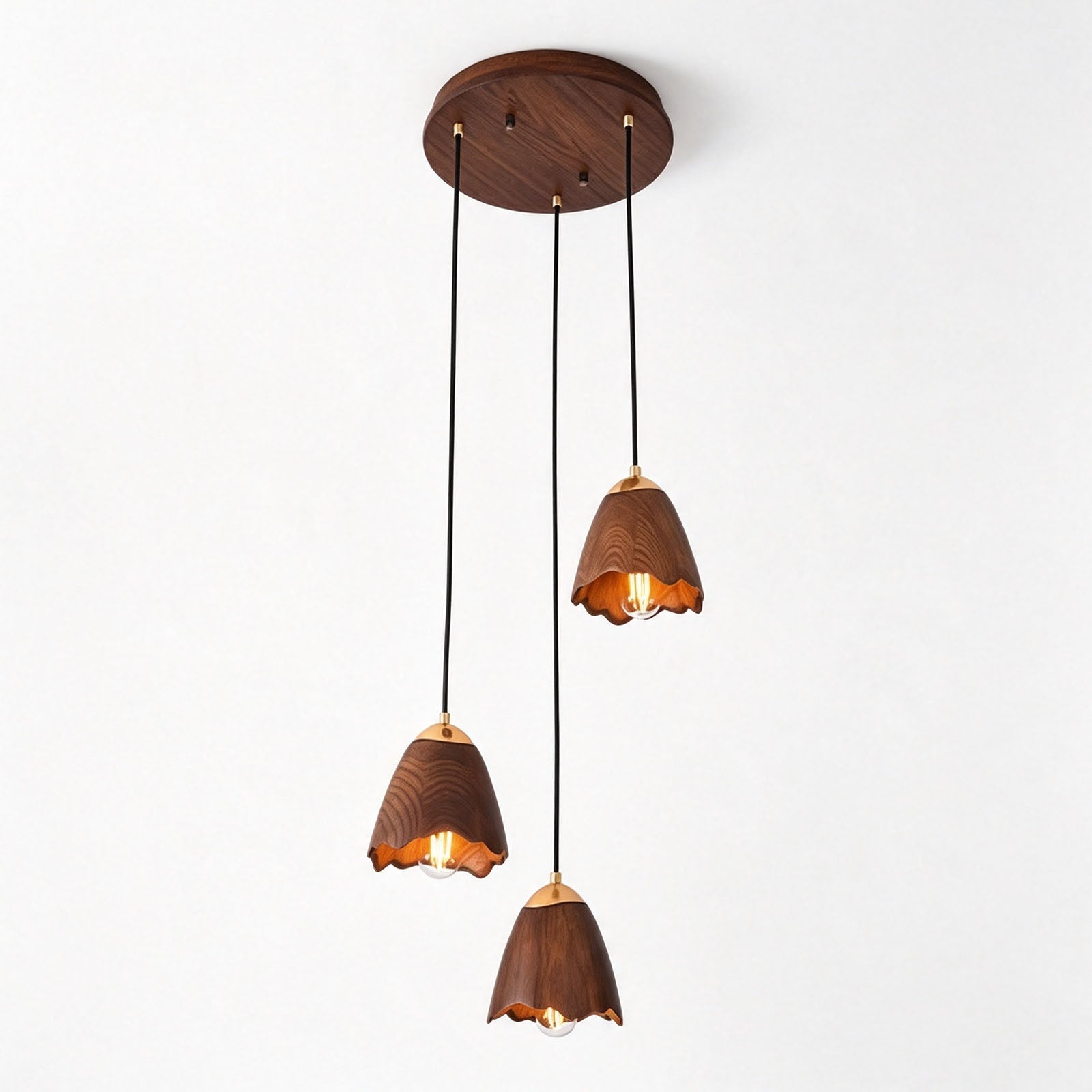 WOMO Bell‑Shade Multi‑Light Wood Pendant Light-WM3286