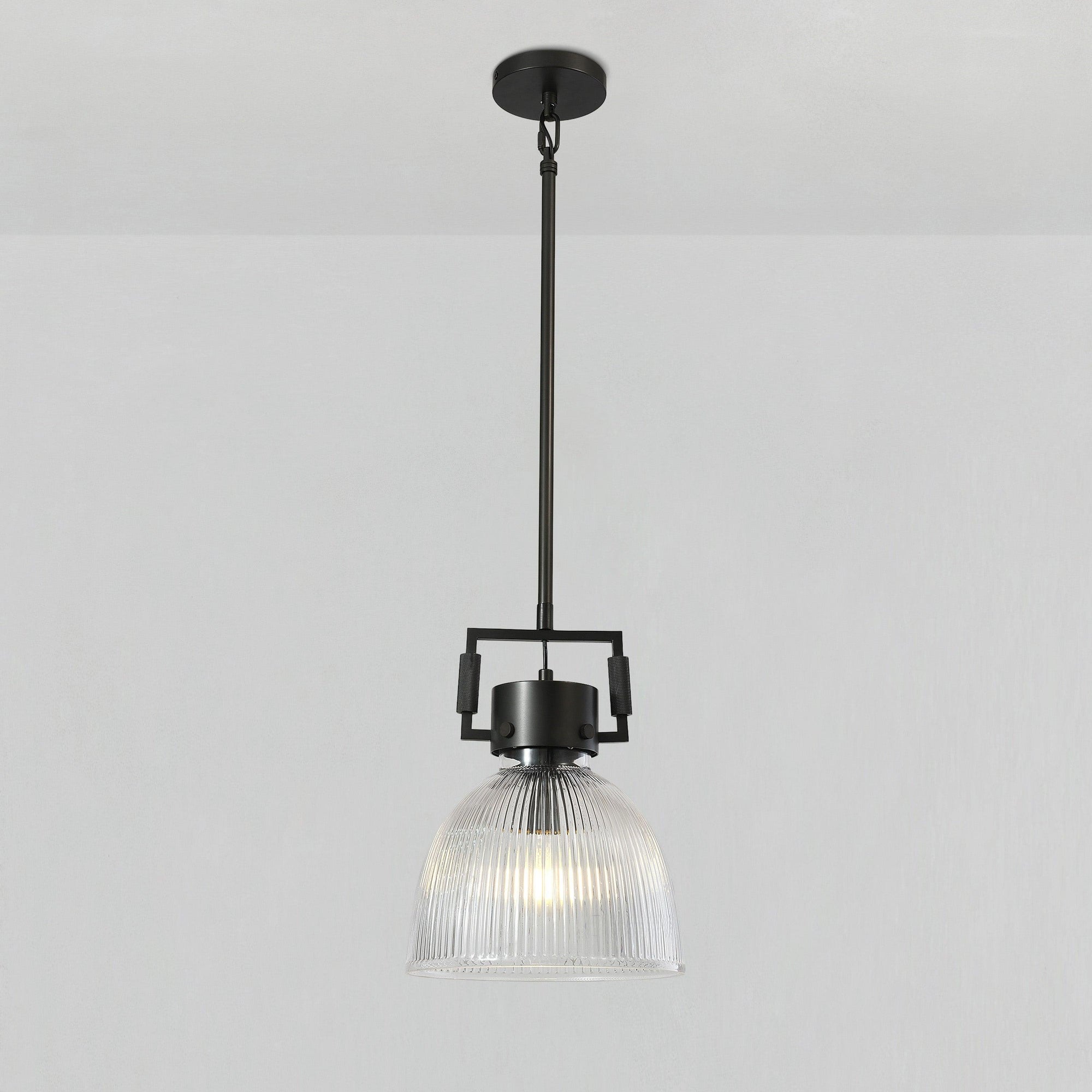 WOMO 10 Inch Ribbed Glass Dome Pendant Light - Machinist