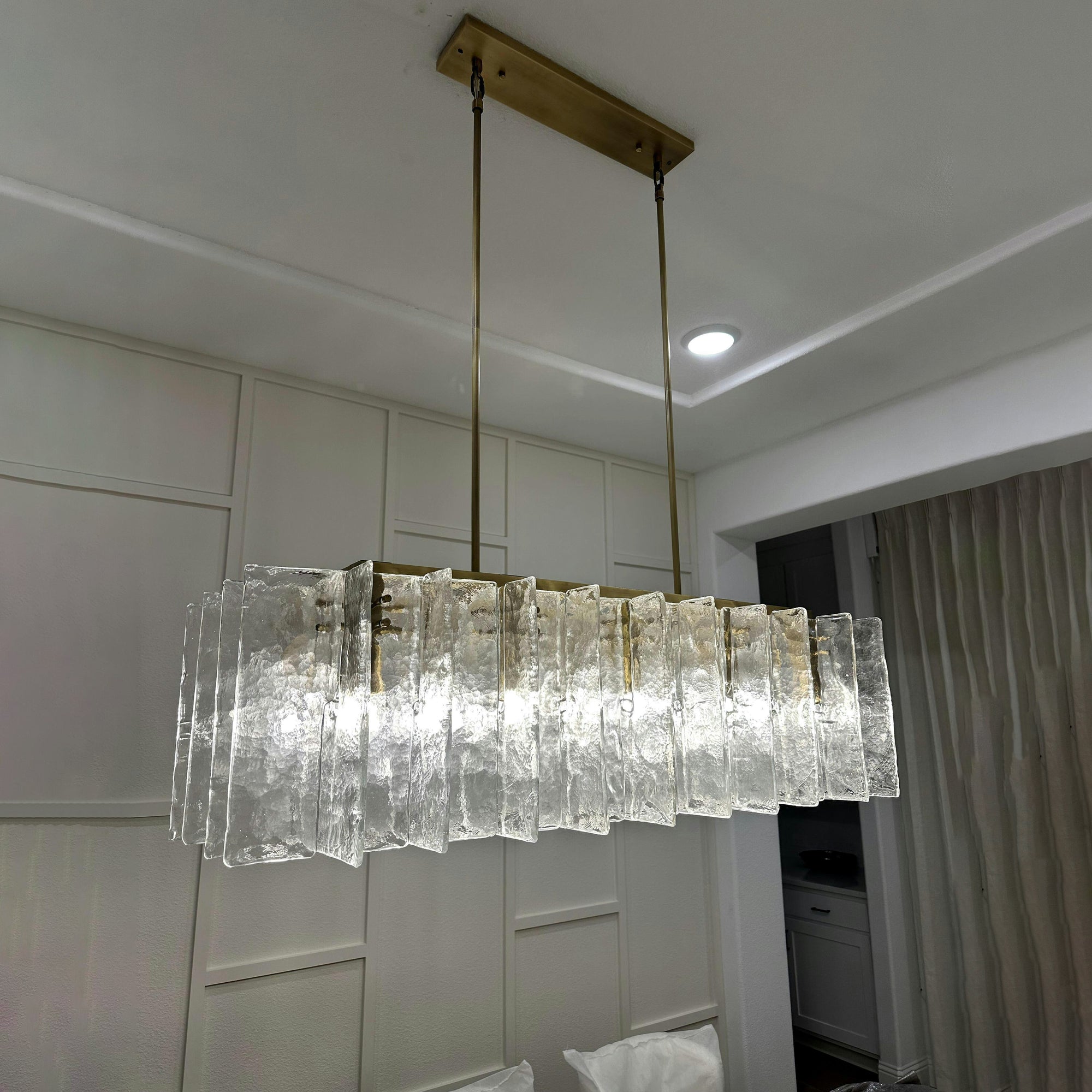 WOMO Clear Hammered Glass Rectangular Chandelier - Lattice