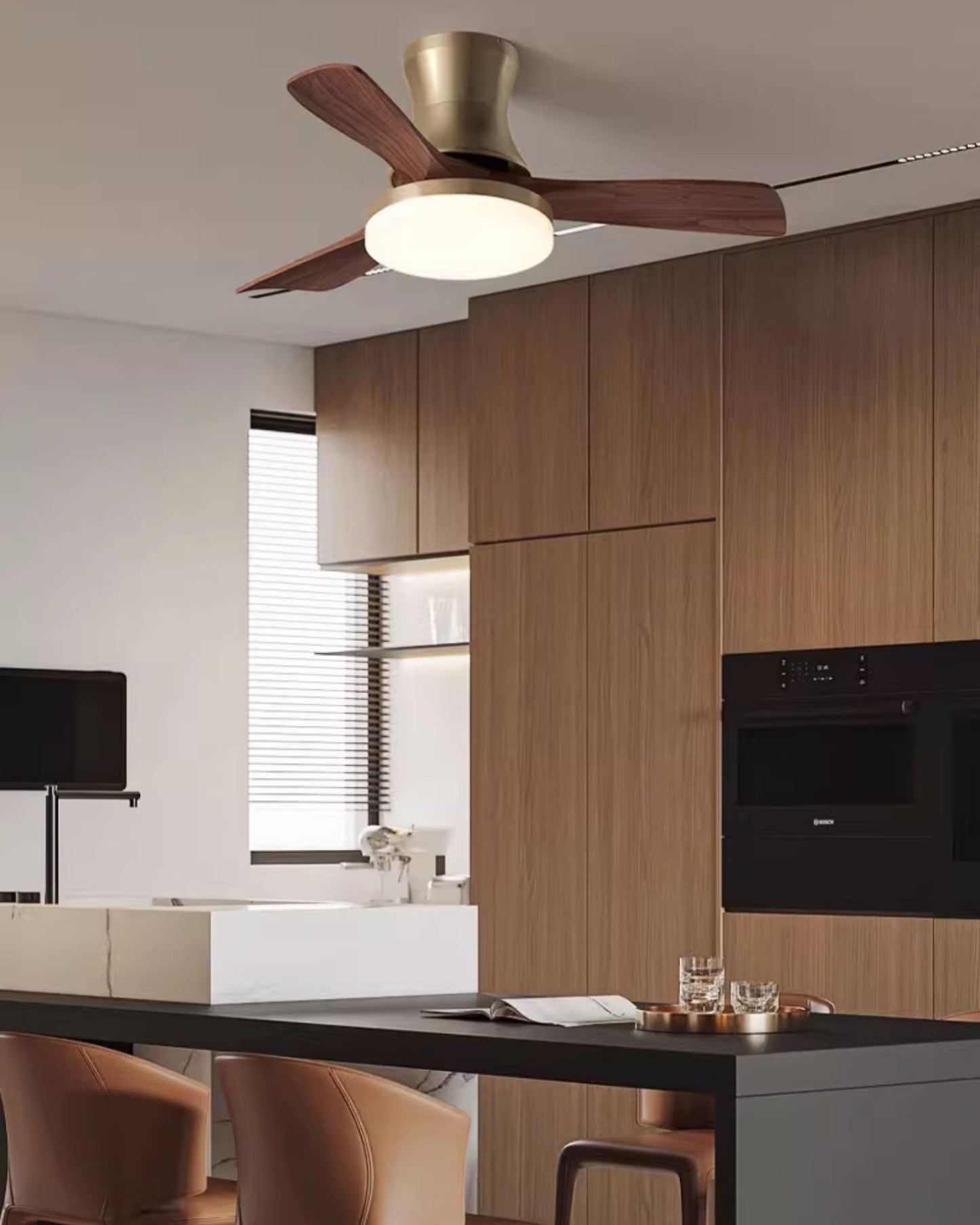 WOMO Mid Century Modern Low Profile Ceiling Fan Lamp - WM5228b