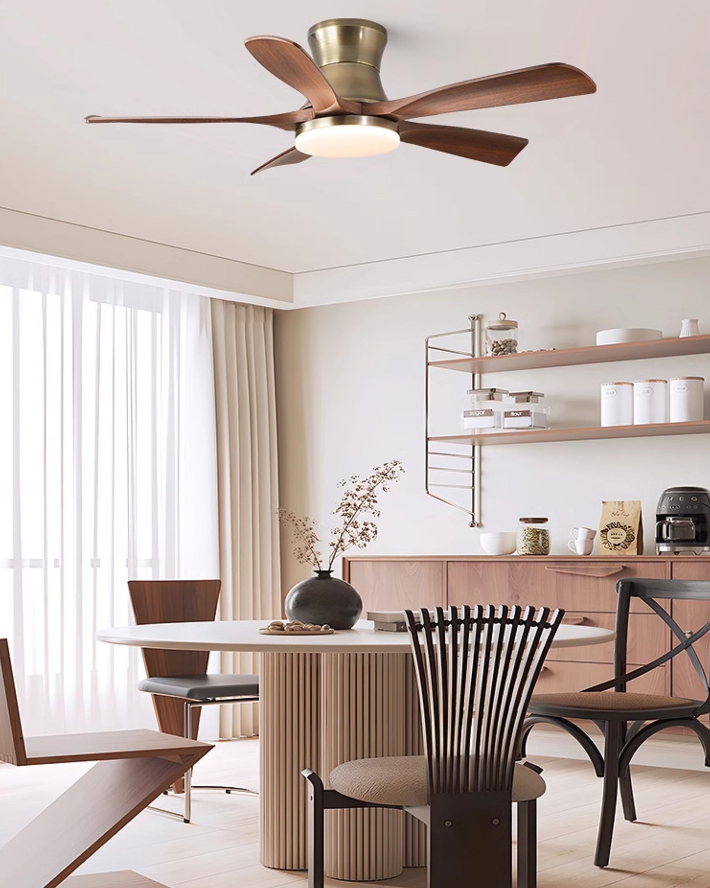 WOMO Mid Century Modern Low Profile Ceiling Fan Lamp - WM5228b