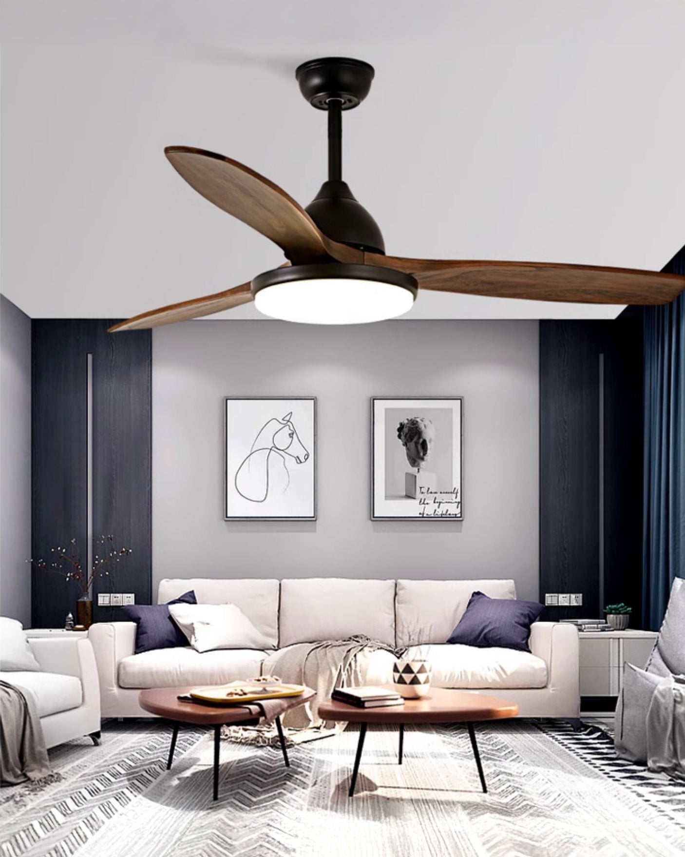 WOMO 3 Wood Blade Ceiling Fan Lamp - WM5242
