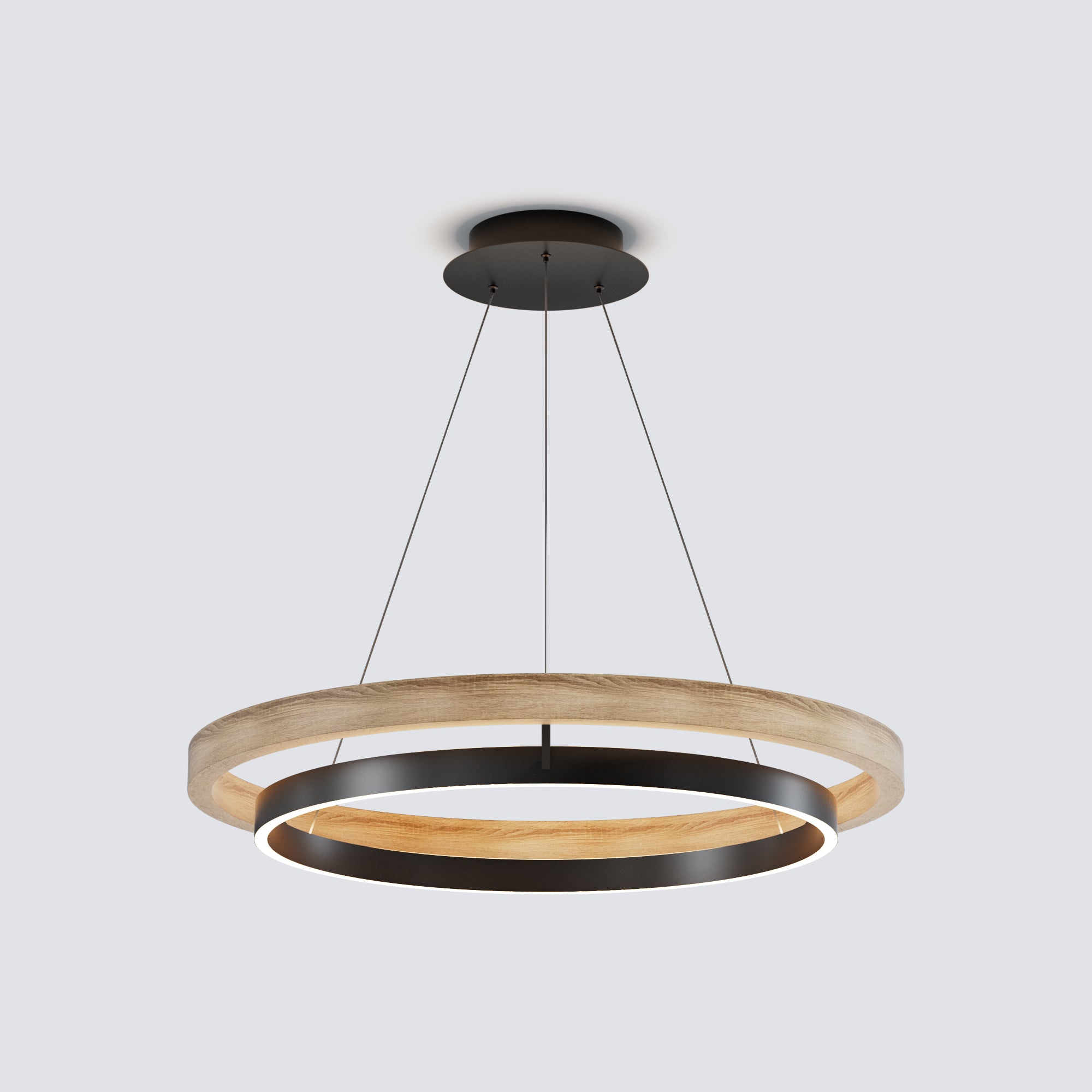 WOMO WM2492 circular wood chandelier in a compact size option for smaller dining and living spaces