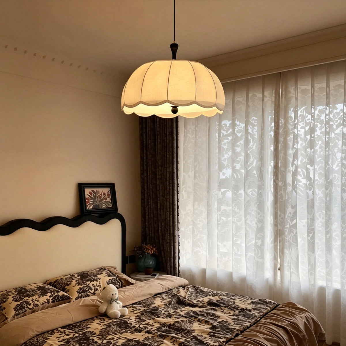 WOMO Fabric Dome Macrame Pendant Light-WM3236