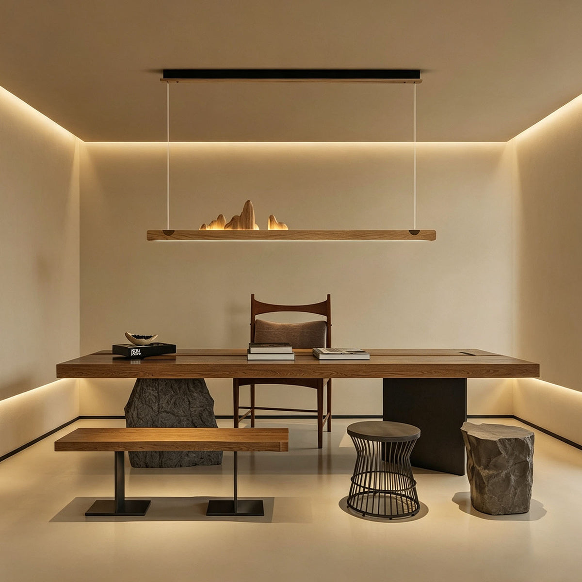 WOMO Rock‑Inspired Wooden Linear Pendant Light-WM3246