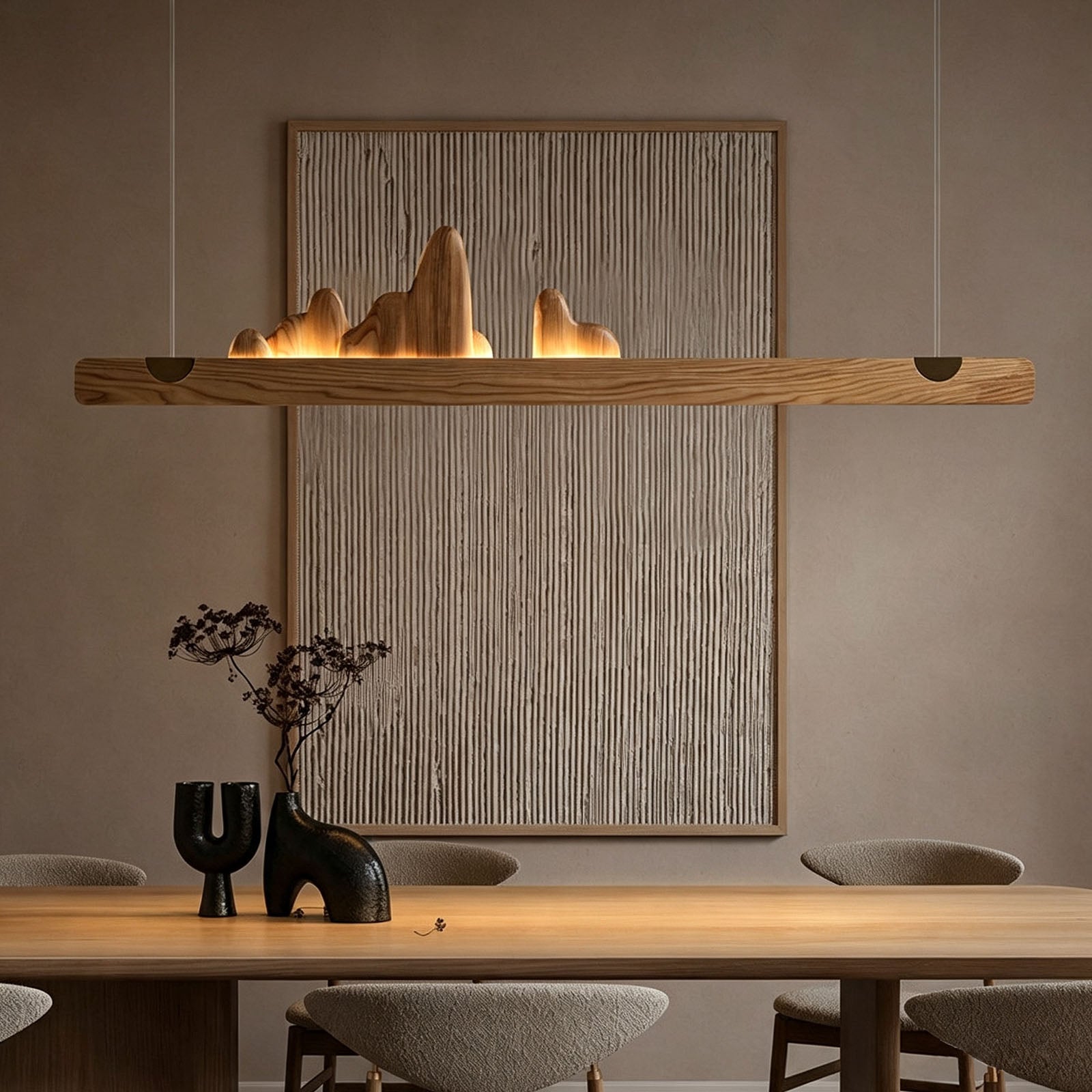 WOMO Rock‑Inspired Wooden Linear Pendant Light-WM3246