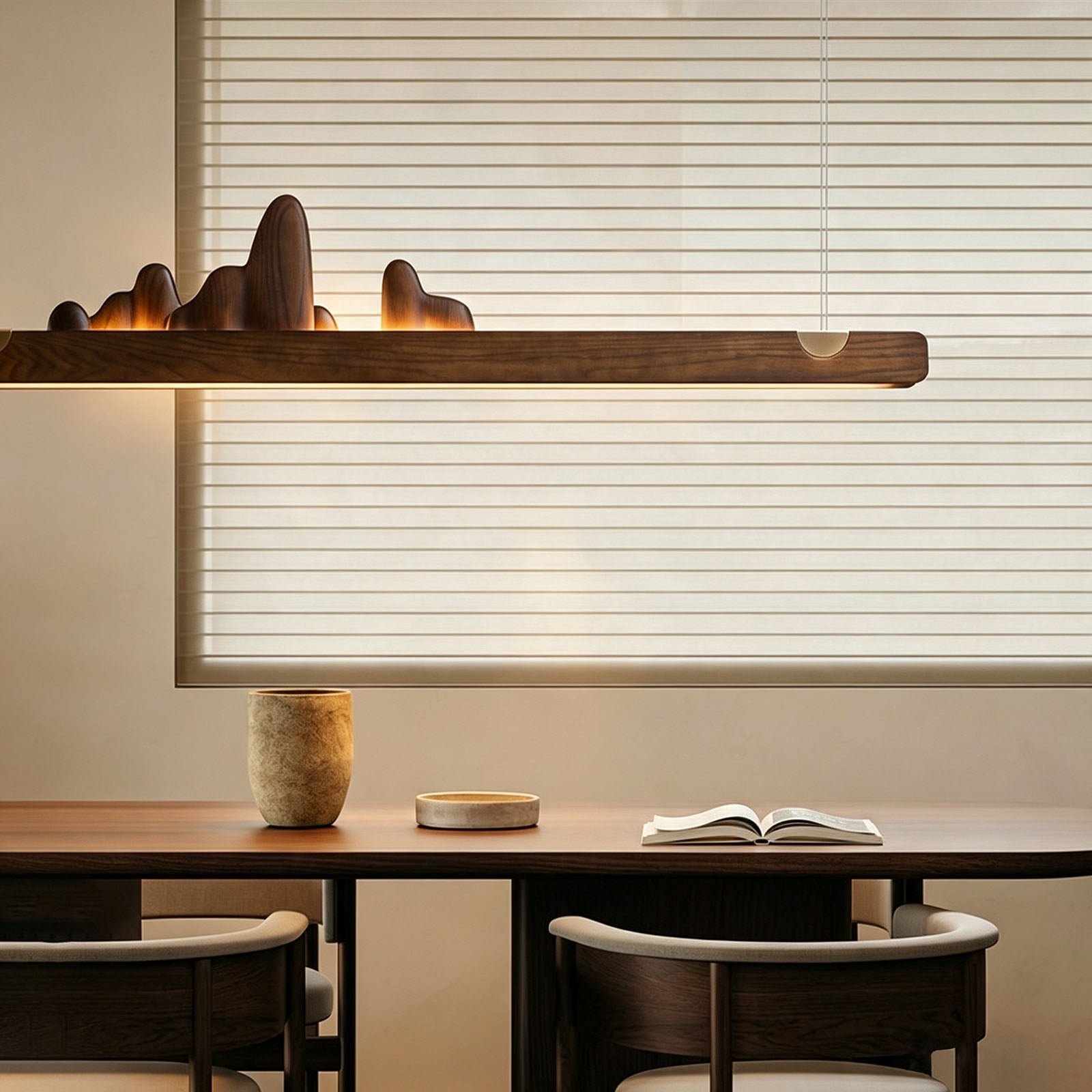 WOMO Rock‑Inspired Wooden Linear Pendant Light-WM3246
