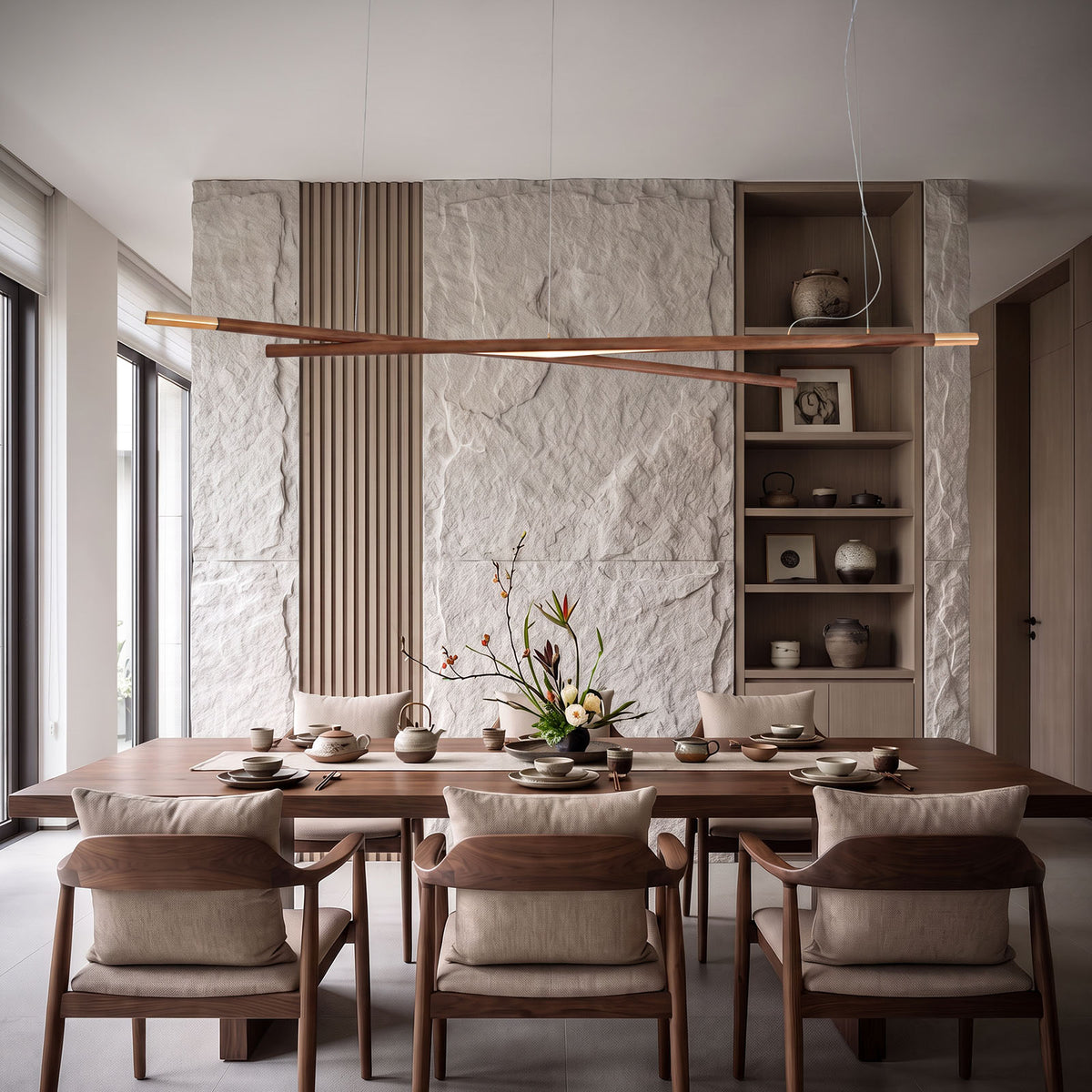 WOMO Crossed Wooden Rod Linear Pendant Light -WM3253