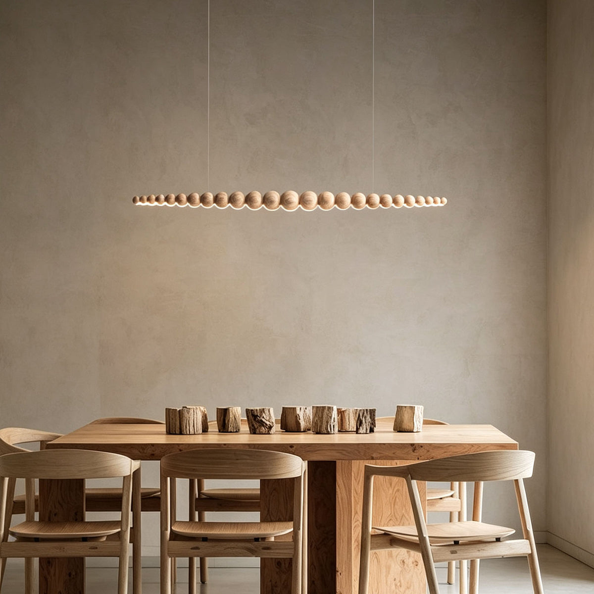 WOMO Wooden Bead Linear Pendant Light-WM3258