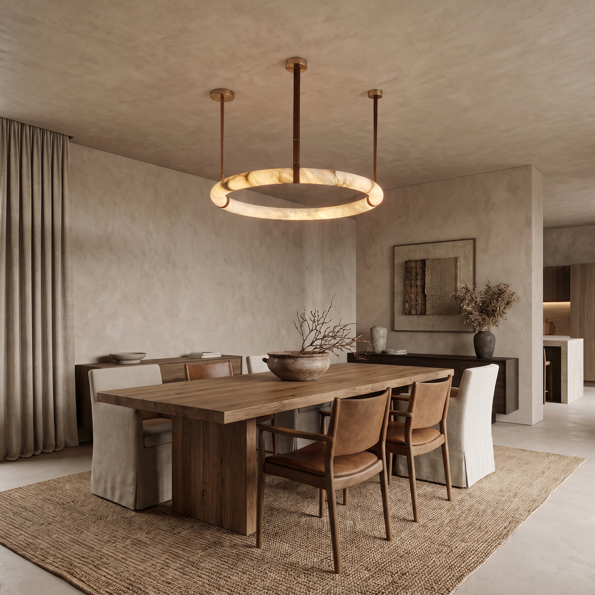 WOMO Alabaster Circular Leather Chandelier-WM2875