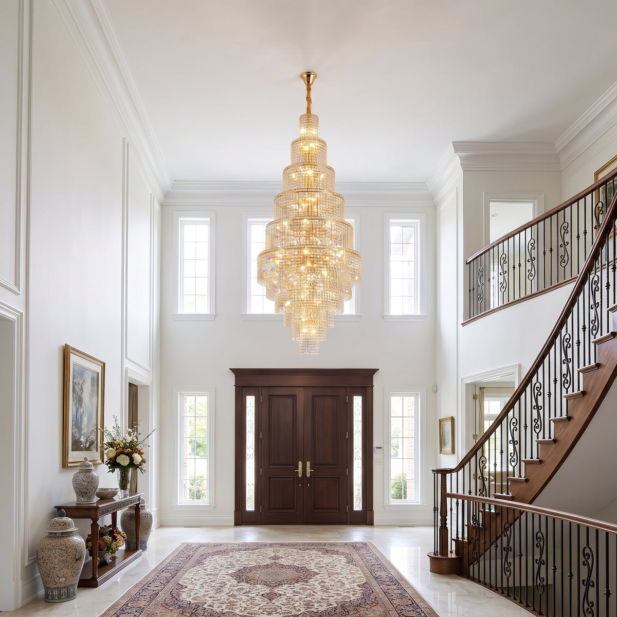 WOMO Tiered Crystal Foyer Chandelier-WM2386
