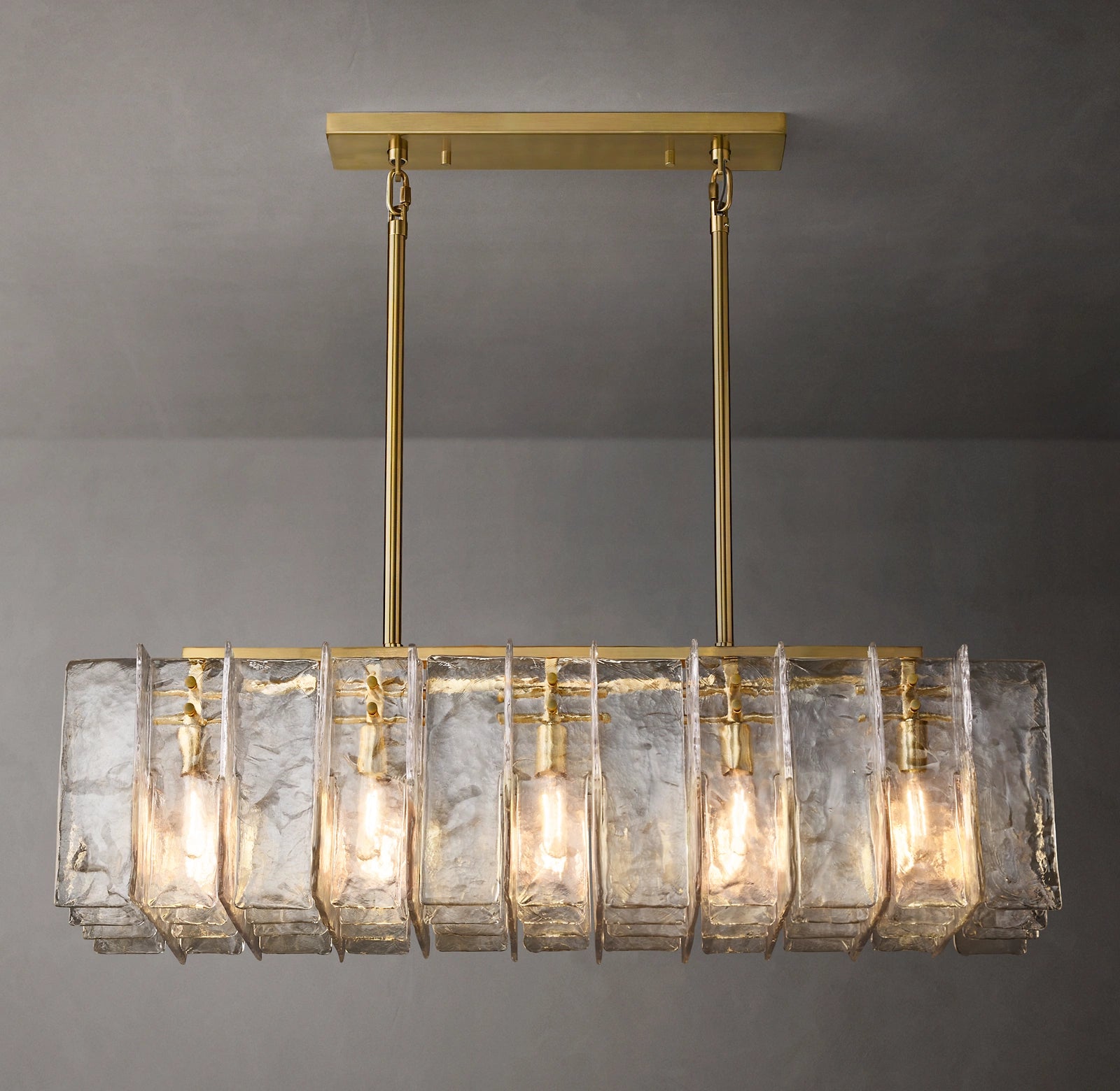 WOMO Clear Hammered Glass Rectangular Chandelier - Lattice