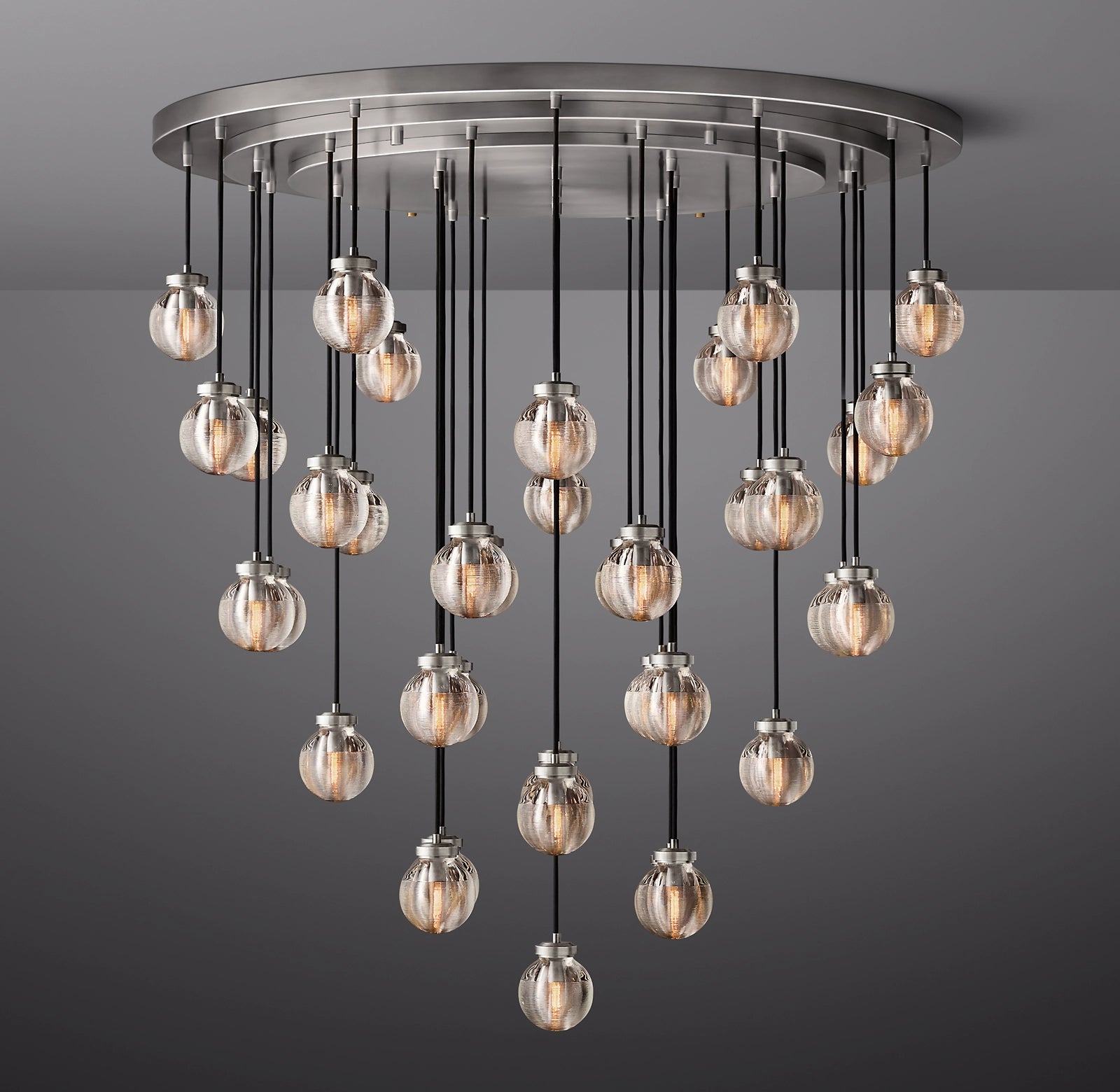 WOMO Ribbed Glass Globe Round Pendant Chandelier - Pearl