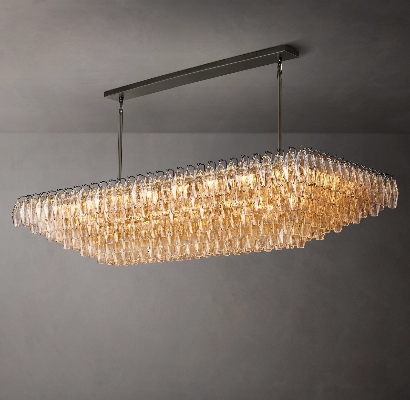 WOMO Clear Murano Glass Tiered Rectangular Chandelier - Chiara